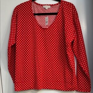 NWT LOFT Red and White Heart Pattern Long Sleeve Top